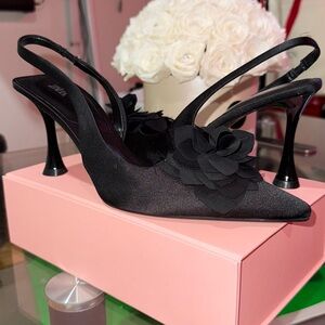 Zara| black flower sling back Heel | Size 40